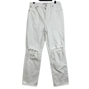 Abercrombie & Fitch Ultra High Rise The 90s Straight Jeans white distressed knee